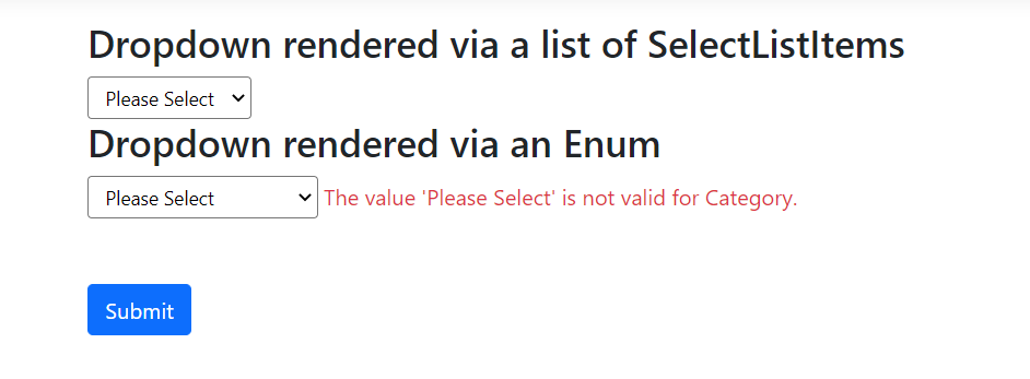 validations on dropdowns
