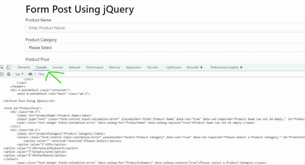 console log